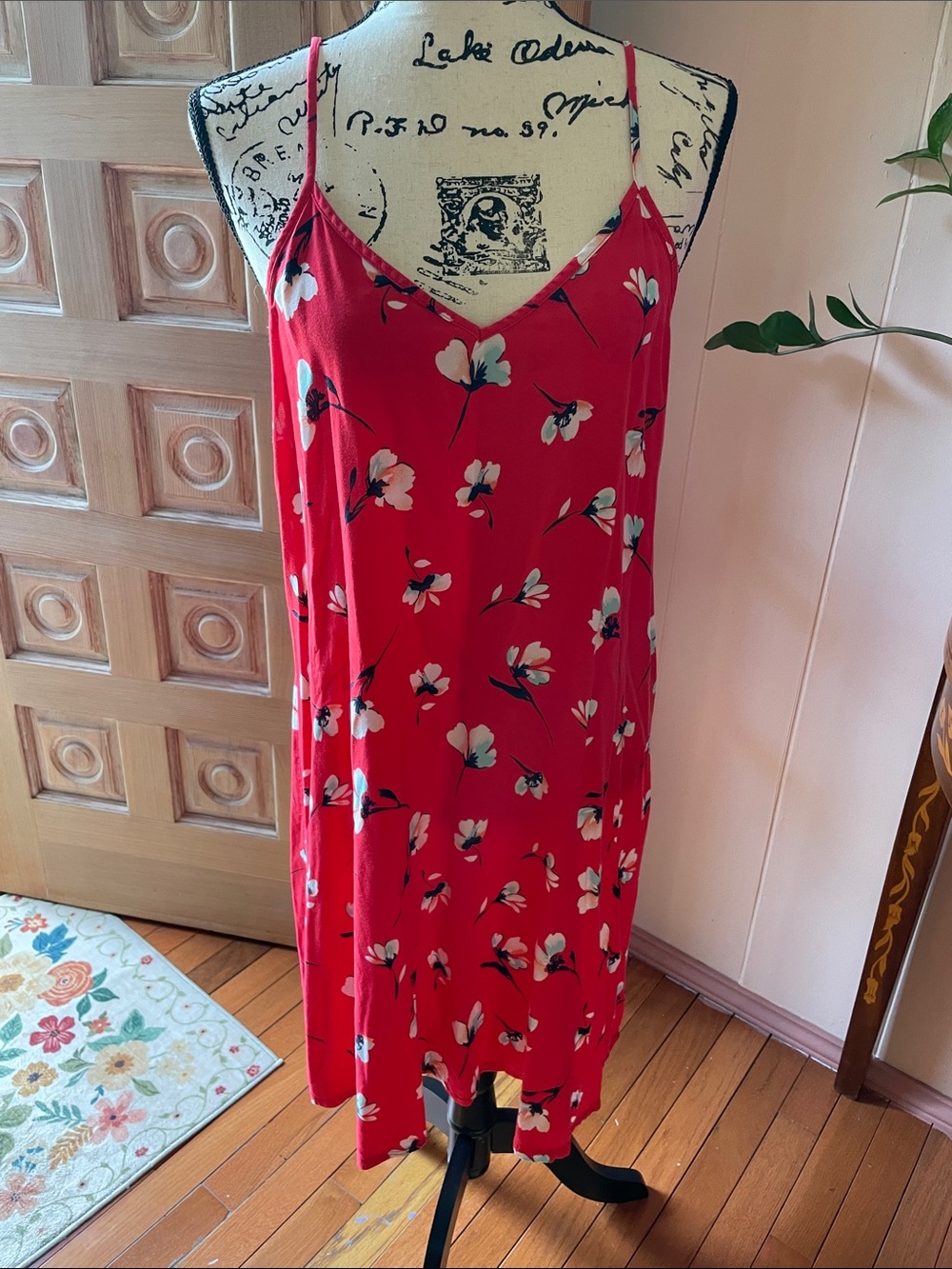 SO Red Floral Slip Dress with White & Black Accents